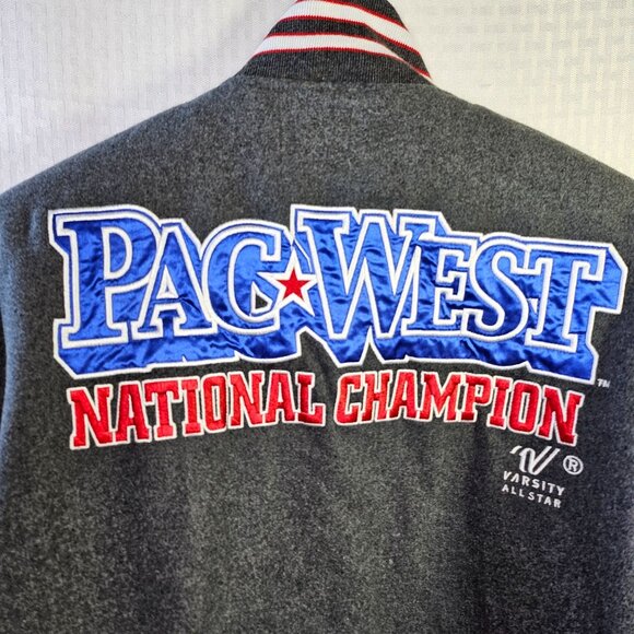 Varsity All Star Pac West National Champion Varsity Jacket Red Leather Sleeves - Picture 6 of 8
